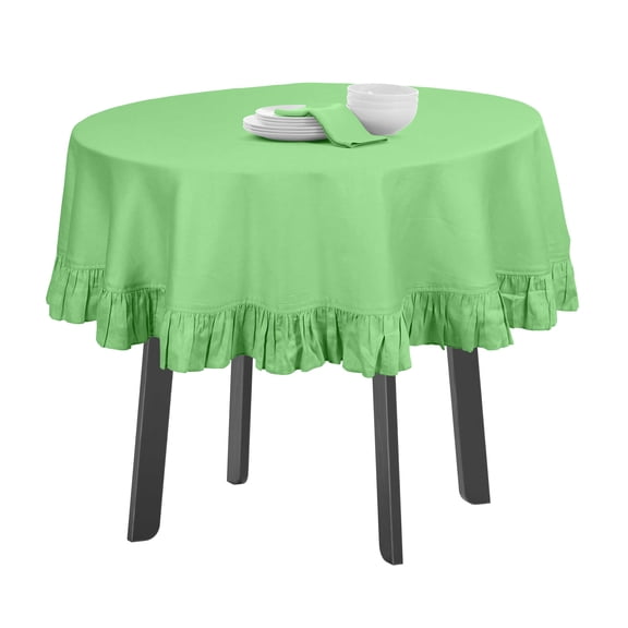 Vargottam Ruffle Tablecloth Kitchen Dining Tabletop Cover Decoration Cotton Solid Table Cover Round, Mint Green-54 Inches Diameter