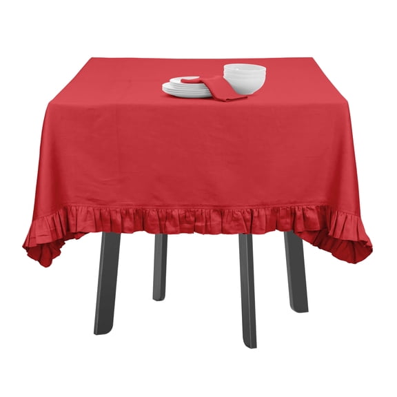 Vargottam Ruffle Tablecloth Rectangular Tabletop Covers Kitchen Dining Table Cloth Party Decoration Cotton Table Cover,Coral Red,54 x 72 Inches