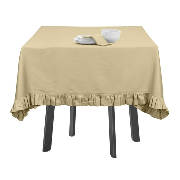 Vargottam Ruffle Tablecloth Rectangular Tabletop Covers Kitchen Dining Table Cloth Party Decoration Cotton Table Cover,Cream,54 x 72 Inches