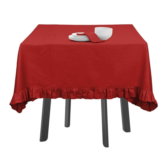 Vargottam Ruffle Tablecloth Rectangular Tabletop Covers Kitchen Dining Table Cloth Party Decoration Cotton Table Cover,Red,60 x 120 Inches