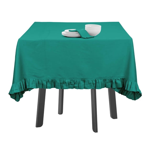 Vargottam Ruffle Tablecloth Rectangular Tabletop Covers Kitchen Dining Table Cloth Party Decoration Cotton Table Cover,Teal Green,60 x 84 Inches