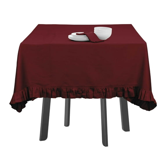 Vargottam Ruffle Tablecloth Solid Table Cover, Cotton Tablecloths For Square Tables, Dining Tablecloths Table Linens Washable,Maroon,60 x 60 Inches
