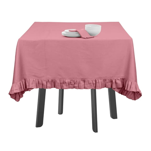 Vargottam Ruffle Tablecloth Solid Table Cover, Cotton Tablecloths For Square Tables, Dining Tablecloths Table Linens Washable,Rose Pink,54 x 54 Inches
