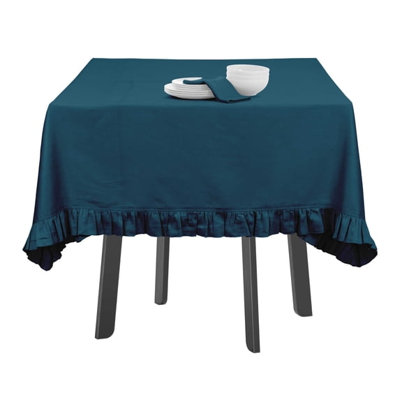 Vargottam Ruffle Tablecloth, Table Linens Rectangular Table Covers For Party Decor, Solid Dining Tabletop Covers Cotton Tablecloths,Teal Blue,60 x 84 Inches