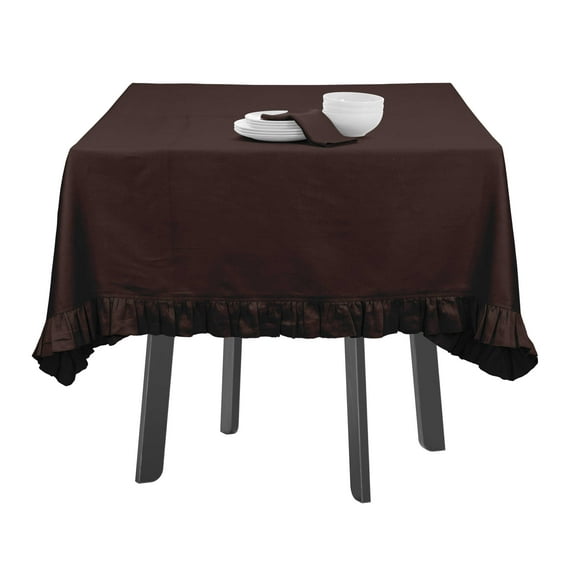 Vargottam Ruffle Tablecloth, Table Linens Rectangular Table Covers For Party Decor, Solid Dining Tabletop Covers Cotton Tablecloths,Brown,54 x 108 Inches
