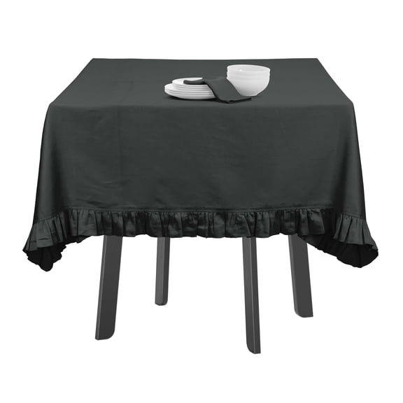 Vargottam Ruffle Tablecloth, Table Linens Rectangular Table Covers For Party Decor, Solid Dining Tabletop Covers Cotton Tablecloths,Gray,54 x 120 Inches