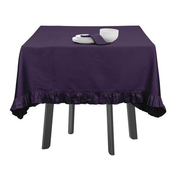 Vargottam Ruffle Tablecloth, Table Linens Rectangular Table Covers For Party Decor, Solid Dining Tabletop Covers Cotton Tablecloths,Purple,54 x 72 Inches