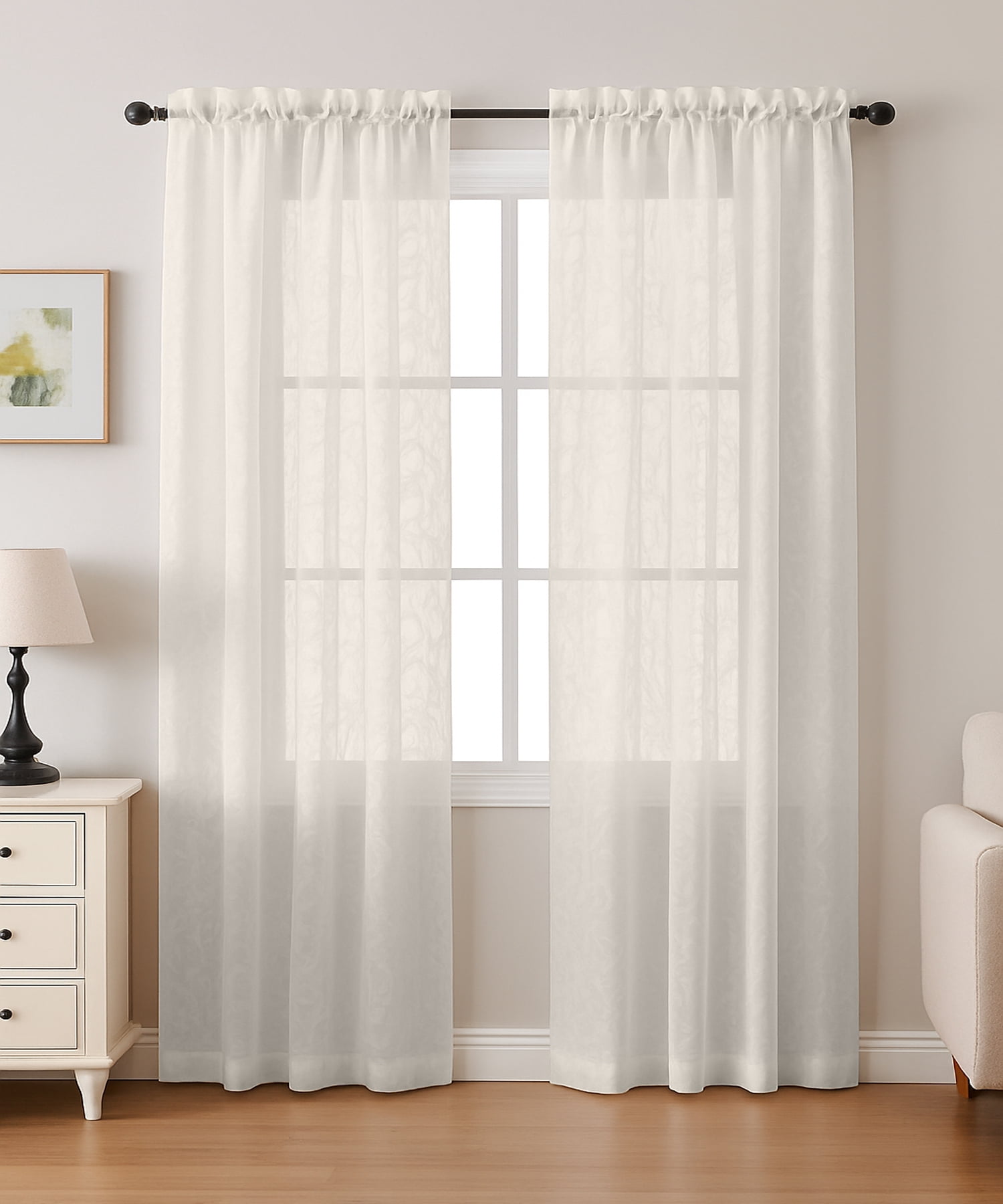 Vargottam Sheer Polyester Georgette Full-Length Curtain Panels 42" W x ...