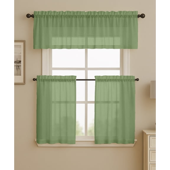 Vargottam Sheer Polyester Georgette Valance Curtains 42" W x 14" L - Rod Pocket with 1.5" Frill, 2 Panels - Decorative Window Topper for Kitchen, Bathroom, Cafe, or Nursery