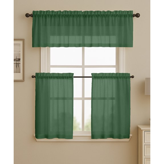 Vargottam Sheer Polyester Georgette Valance Curtains 42" W x 24" L - Rod Pocket with 1.5" Frill, 2 Panels - Semi-Sheer Window Top Curtains for Kitchen, Bathroom, Laundry, or Cafe