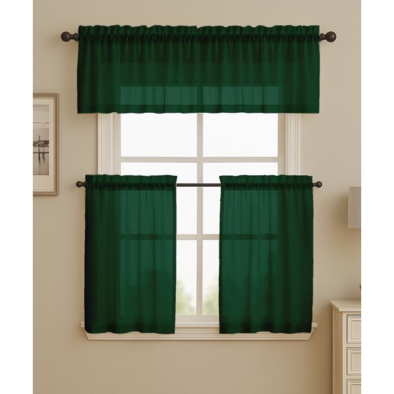 Vargottam Sheer Polyester Georgette Valance Curtains 42" W x 24" L - Rod Pocket with 1.5" Frill, 2 Panels - Semi-Sheer Window Top Curtains for Kitchen, Bathroom, Laundry, or Cafe