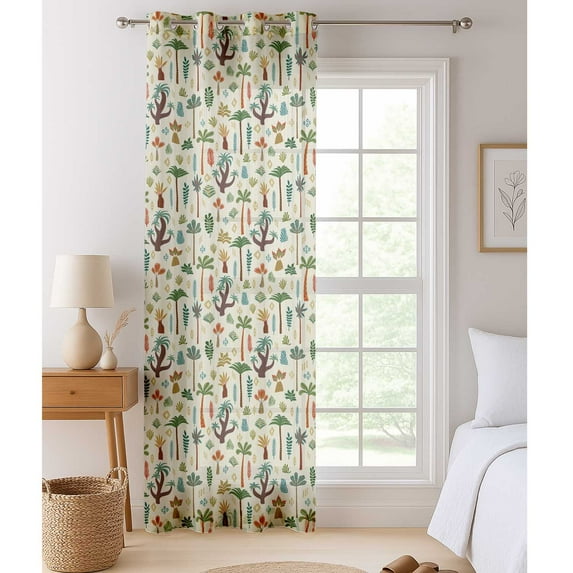 Vargottam Tree Design Extra Long Sheer Curtains for Double Height Windows & Doors Set of 2 Panels, 108" Length, Grommet Top, Light Filtering Printed Georgette Drapes