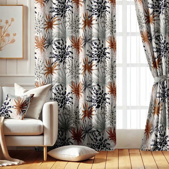 Vargottam Tropical Burst Design Blackout Curtains - Set of 2 Panels, 42 x 63 Inches Each - Light Blocking & Thermal Insulated Drapes with Grommet Top for Bedroom & Living Room - Gray