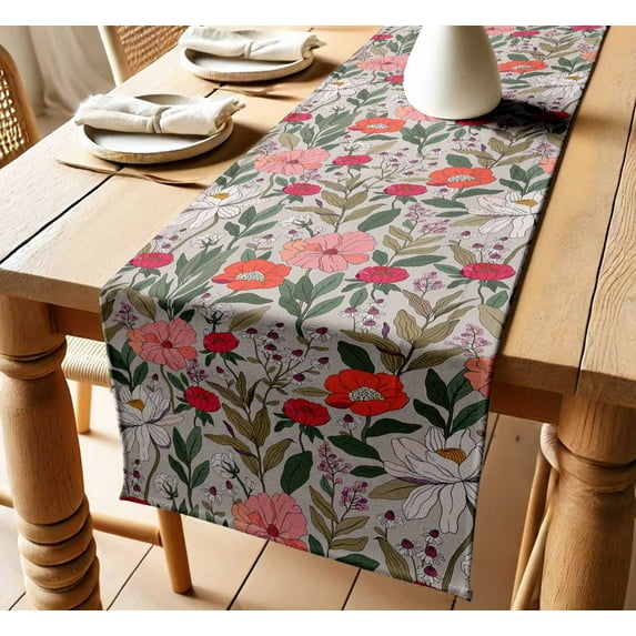 Vargottam Twill Cotton Table Runner Premium Florals Print Table Decor Soft & Durable, 14-Inch Wide Machine Washable For Boho, Farmhouse, Rustic Interiors