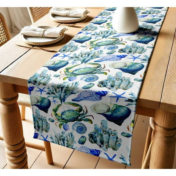 Vargottam Twill Cotton Table Runner Premium Ship Print Table Decor Soft & Durable, 14-Inch Wide Machine Washable For Boho, Farmhouse, Rustic Interiors