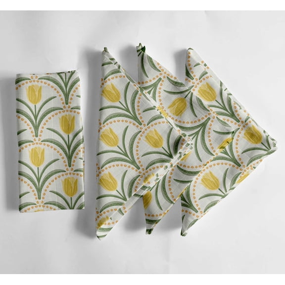Vargottam White Cotton Muslin Napkins - Set of 12, 20x20 Inches, Elegant Yellow Tulip Print, Perfect for Spring Celebrations, Tea Parties, and Daily Dining - Machine Washable