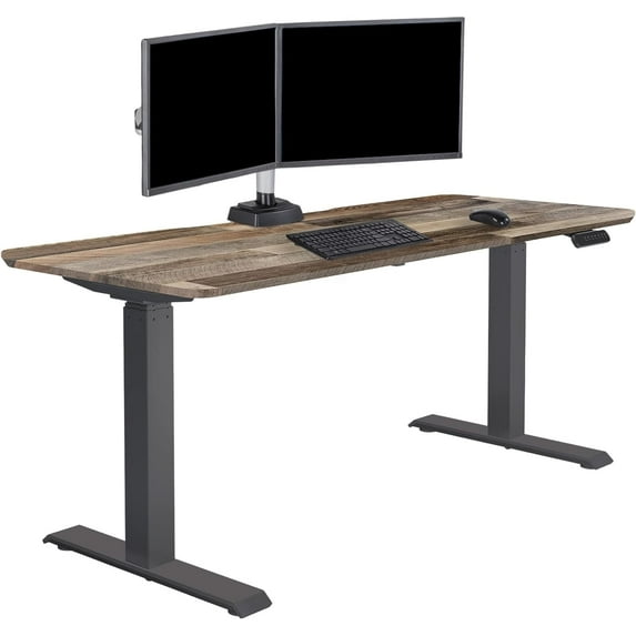Vari 60” x 24" VariDesk Electric Height Adjustable Standing Desk Computer Table, Reclaimed Wood
