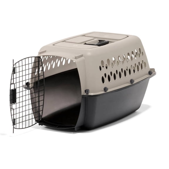 Vari Dog Kennel Portable Carriers & Crates for Smaller Dogs or Puppies and Pets 10 to 20 lbs, Airline-Friendly Plastic Pet Carrier Home and Travel, 24" Long, Taupe & Black, 24 x 16.7 x 14.5