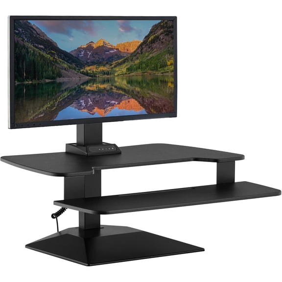 Vari VariDesk Premier Electric Converter - Standing Desk Height Adjustable Riser - Stand Up Converter for Home Office Workspace - Single Monitor Mount Computer Workstation (Black)