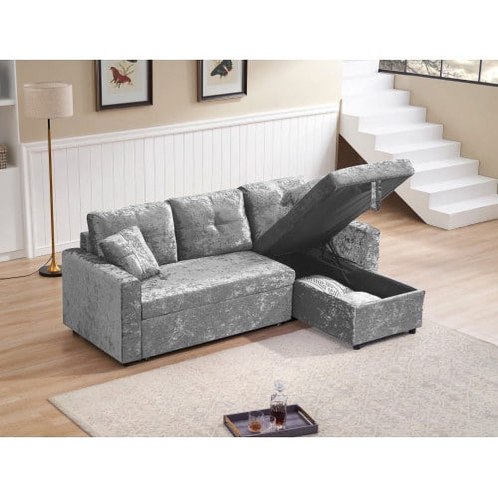 Variable Bed Sofa Living Room Folding Sofa, L Shaped Velvet Sleeper Sofa Bed with Reversible