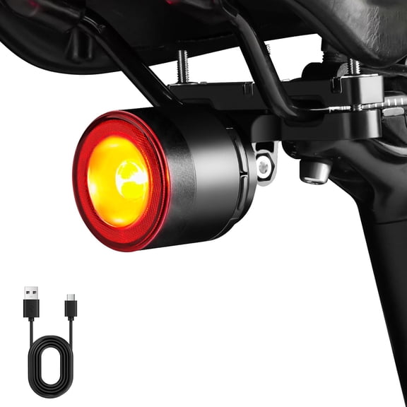 Variable Brightness Bike Tail Light, Brake Sensing Bicycle Rear 800 mAh USB-C Rechargeable, 4 Lighting Modes, IPX6 Waterproof, Auto On/Off, Saddle Mount Taillight