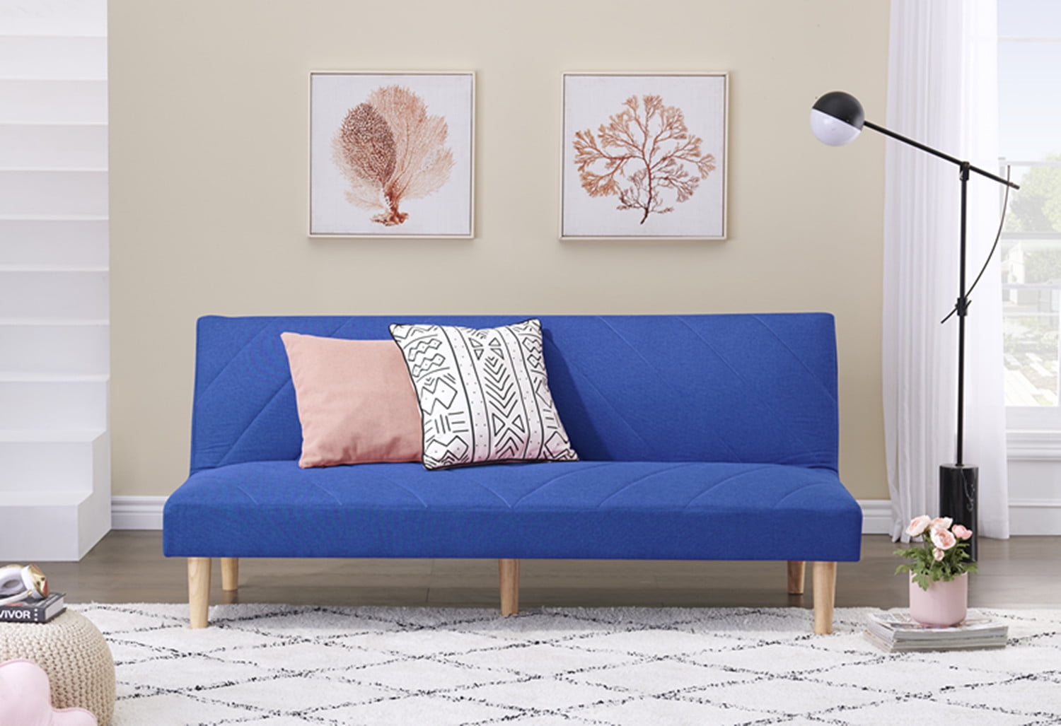 Variable Sofa Bed, Folding Futon Couch with Adjustable Backrest and Wood Legs Multifunctional