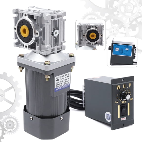 Variable Speed Motor, 120W 40K RV30 Worm Gear AC Motor with Speed Controller, 110V 33RPM High Torque Vertical Output for Industrial Automation