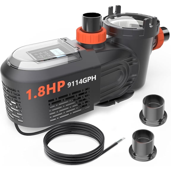 Variable Speed Pool Pump 1.8HP, Energy Efficient In-Ground Pump 220240V, Ultra Quiet, 9114 GPH, Smart Timer Control, 64 ft Head, Dual Port 1.5"/2"