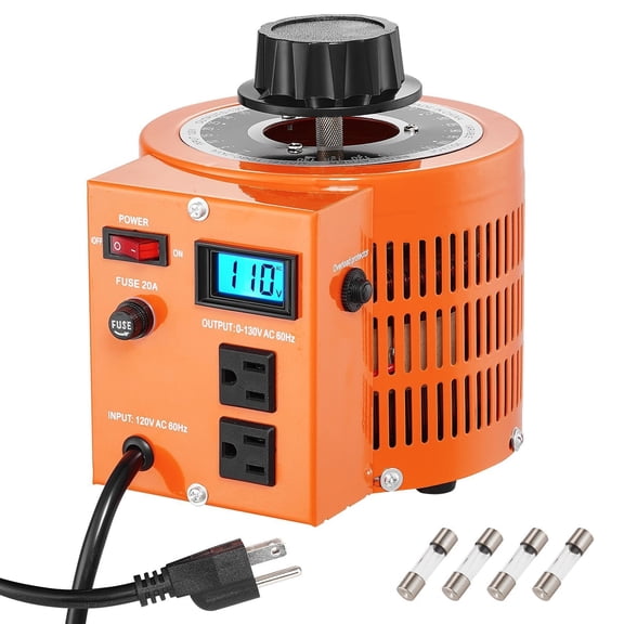 Variable Transformer 2000VA AC Voltage Regulator 15.3 Amp 110V Input 0-130V Output LCD Display Thermal Control with Fuses