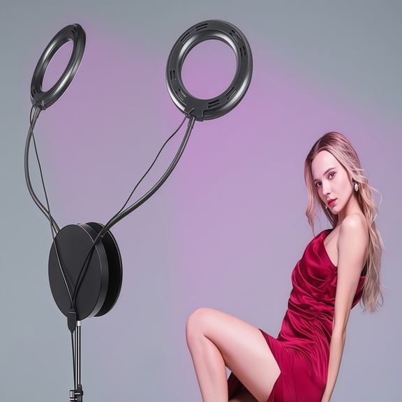 Variable-color Lighting Fixture, 7-inch RGB Double-ring Light, with Adjustable Tripod and Desktop Phone Stand, 3 Color Modes, Bluetooth Remote Control, Suitable for Live Streaming and Video Shooting