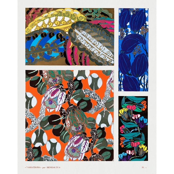 Variations #1 - Floral Art Deco Pattern by Edouard Benedictus - 12" x 18" Art Print Wall Decor