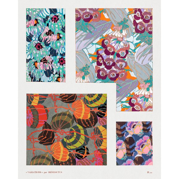 Variations #10 - Floral Art Deco Pattern by Edouard Benedictus - 12" x 18" Art Print Wall Decor