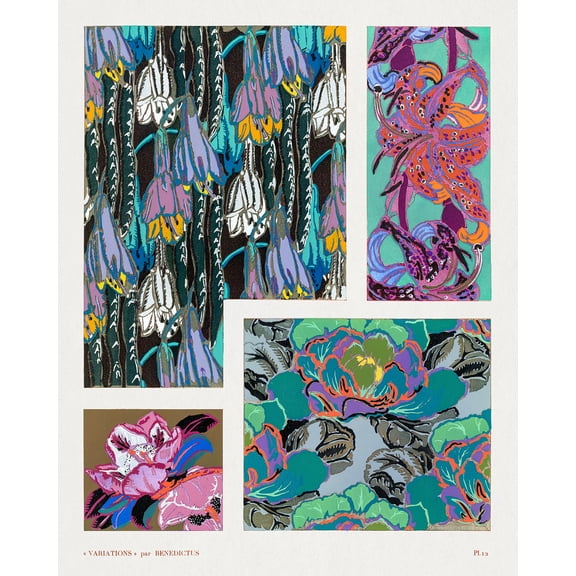 Variations #12 - Floral Art Deco Pattern by Edouard Benedictus - 12" x 18" Art Print Wall Decor