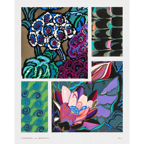 Variations #14 - Floral Art Deco Pattern by Edouard Benedictus - 12" x 18" Art Print Wall Decor
