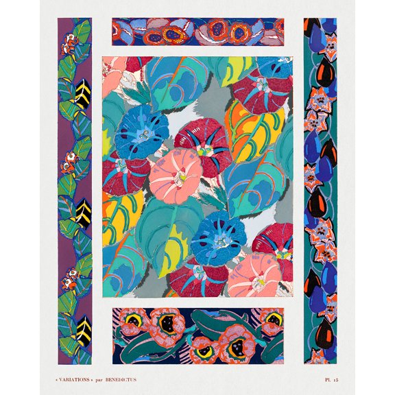 Variations #15 - Floral Art Deco Pattern by Edouard Benedictus - 12" x 18" Art Print Wall Decor