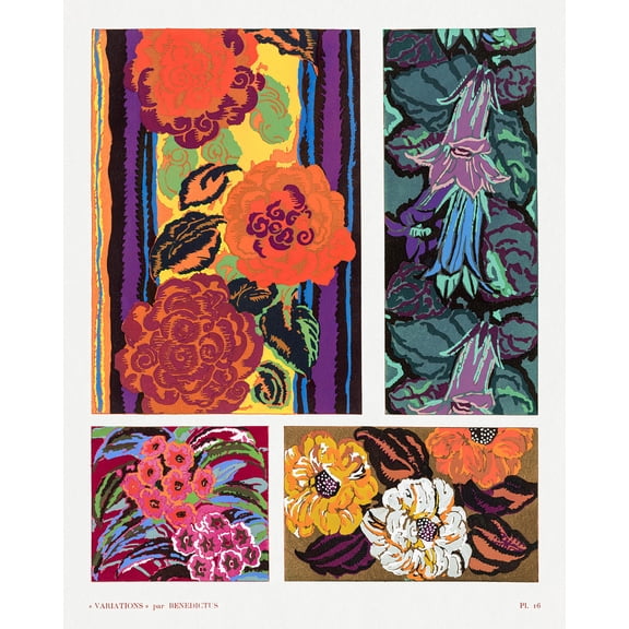 Variations #16 - Floral Art Deco Pattern by Edouard Benedictus - 12" x 18" Art Print Wall Decor