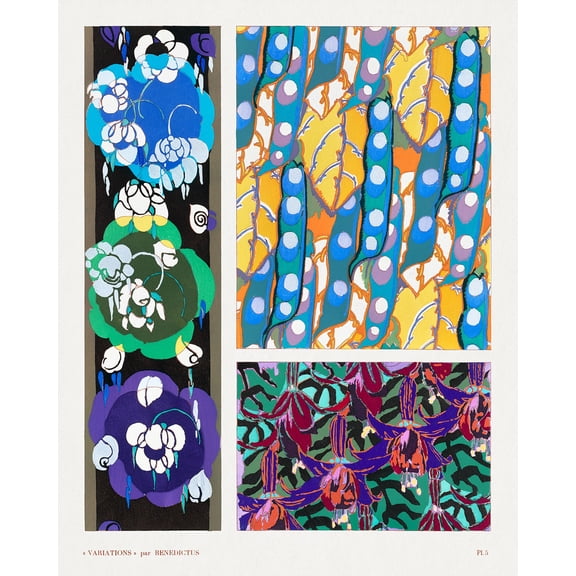 Variations #5 - Floral Art Deco Pattern by Edouard Benedictus - 12" x 18" Art Print Wall Decor