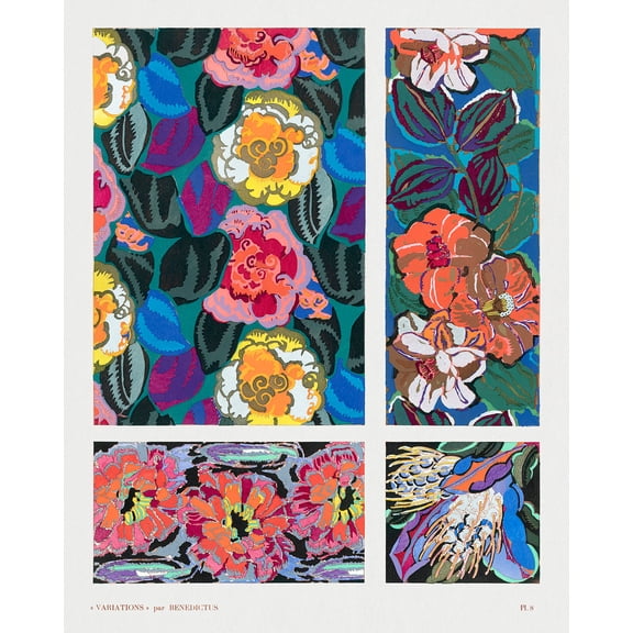 Variations #8 - Floral Art Deco Pattern by Edouard Benedictus - 12" x 18" Art Print Wall Decor