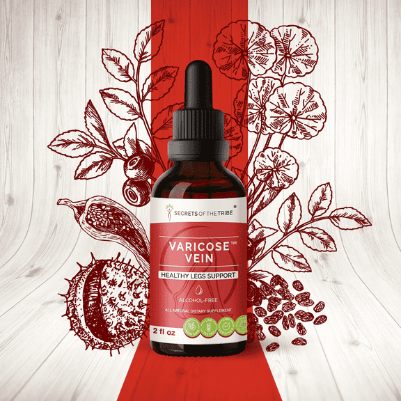 Secrets Of The Tribe Varicose Vein Blend Tincture Dietary Supplement, Natural Extract, Made from Butcher's Broom, Horse Chestnut, Bilberry, Cayenne, Gotu Kola, Grape 2 oz