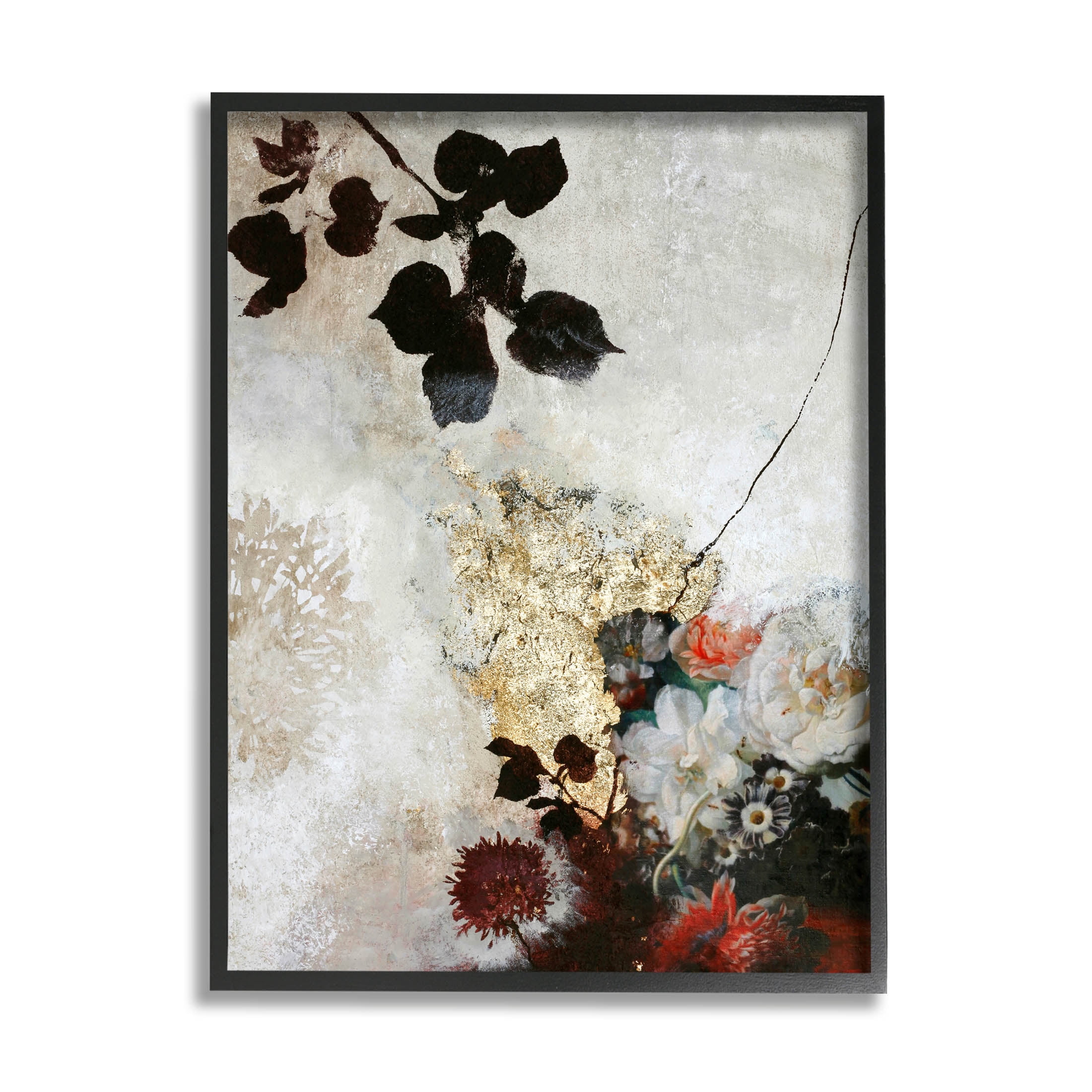 Varied Modern Floral Silhouettes Abstract Graphic Art Black Framed Art Print Wall Art