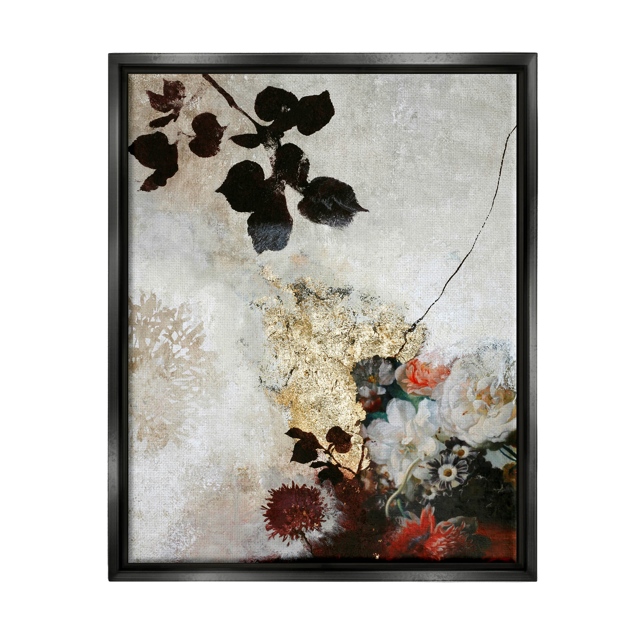 Varied Modern Floral Silhouettes Abstract Graphic Art Jet Black Framed Art Print Wall Art