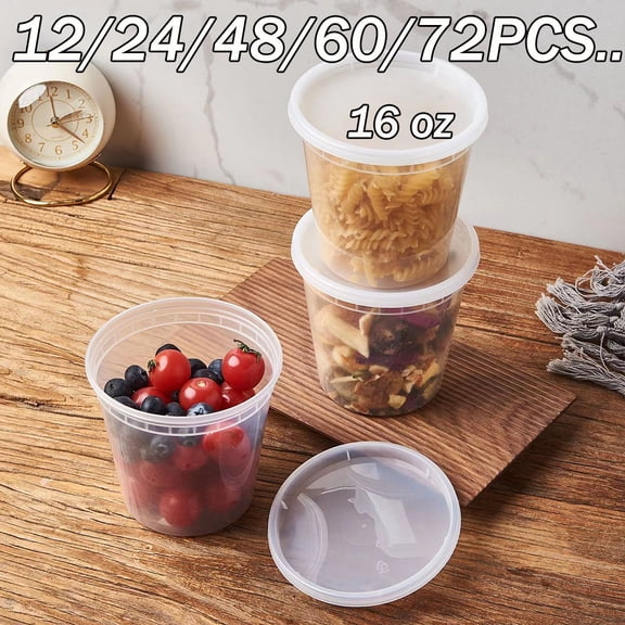 [Varied Sets] 16 Oz. Plastic Deli Disposable Food Storage Containers with Airtight Lids