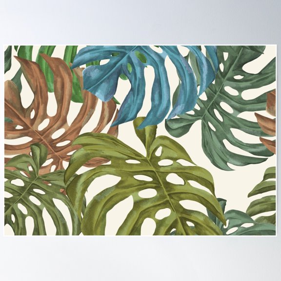 Variegated Abstract Monstera Leaves In Different Shades Poster Wall Art, Modern Wall Decor For Living Room Bedroom, 24x36 UNFRAMED