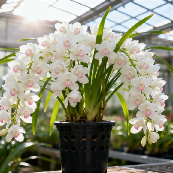 Variegated Cymbidium, Hardy Perennial Fragrant Garden Decor for Plant Hangers & Indoor Low Maintenance