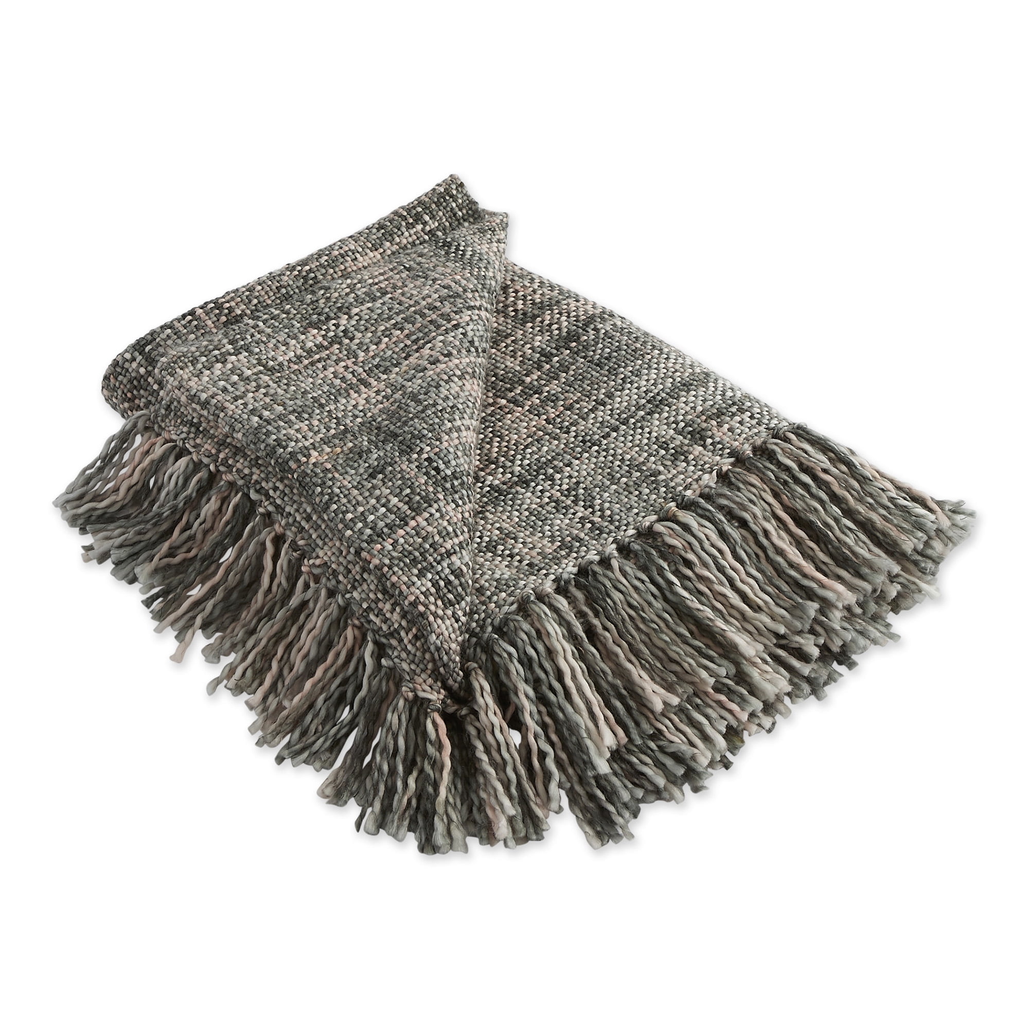 Gray Cotton Reversible Throw Blanket with Fringe