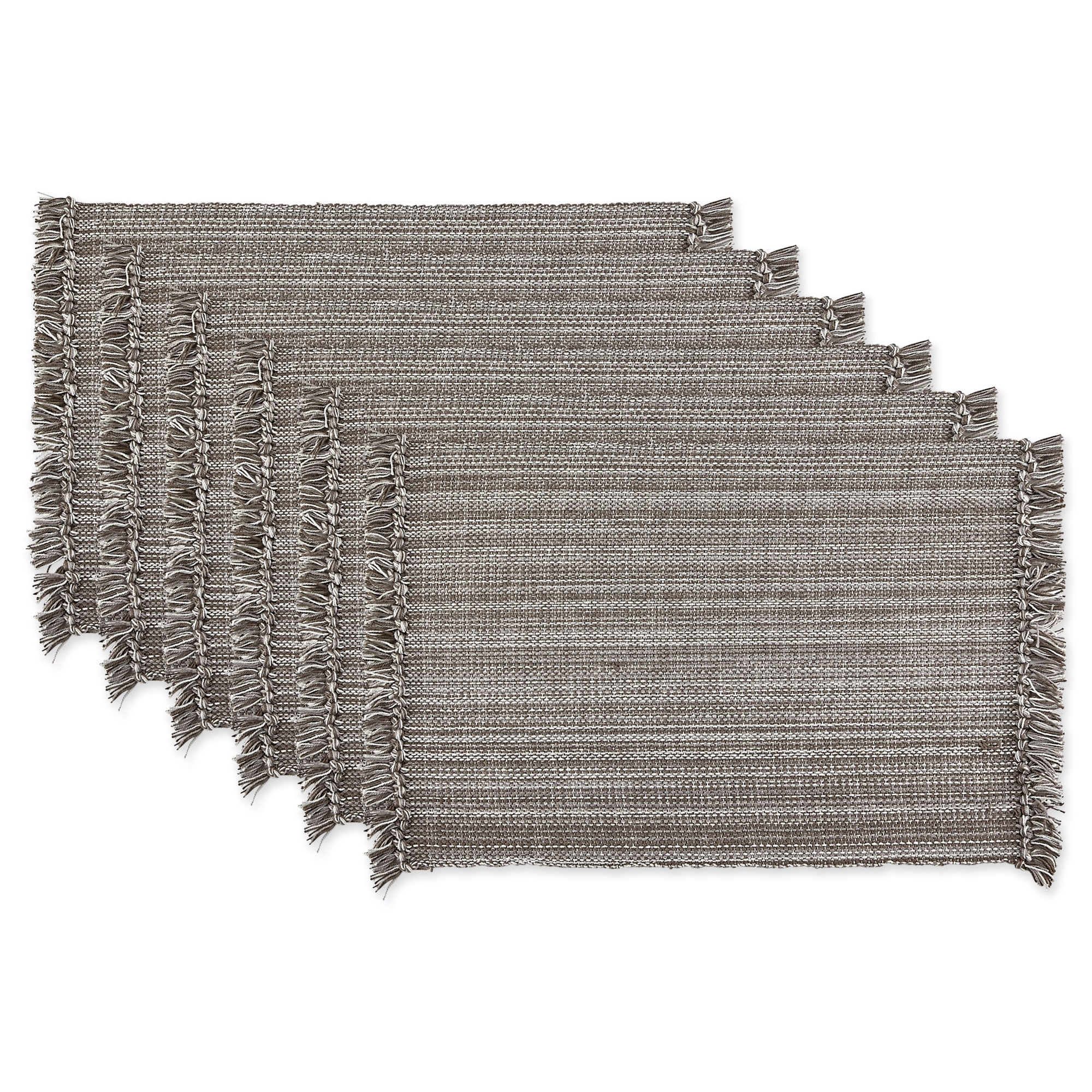 Gray Fringe Variegated Fabric Placemats Set of 6