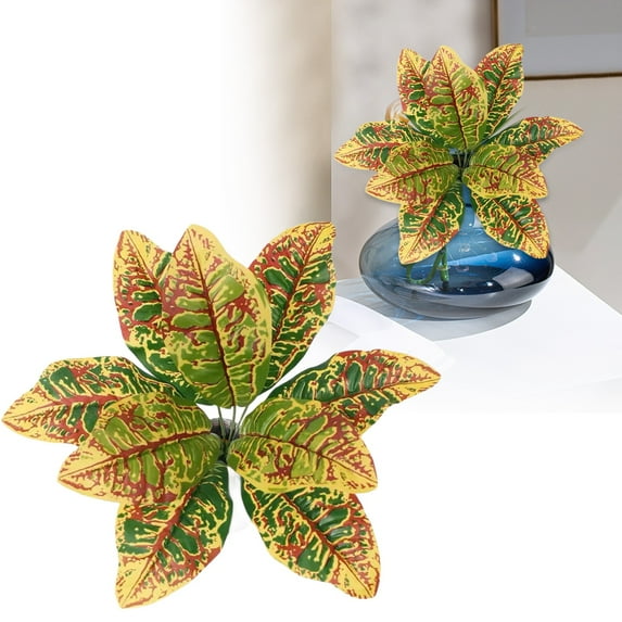 Variegated Hosta Artificial Plant 9.8In Faux Green Dieffenbachia Shrubs, UV Resistant Indoor Outdoor Greenery Bush for Home Office Yard Decor