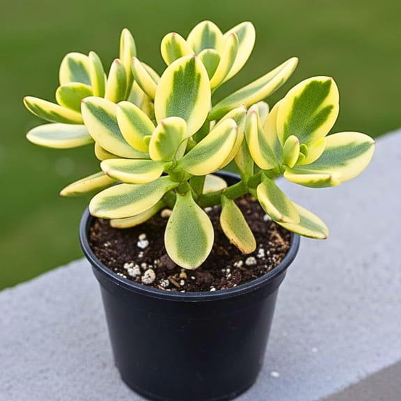 Variegated Jade Plant, Crassula Ovata Live Plant, Jade Succulent Houseplant, 4 Inch Pot for Indoor Outdoor Planting