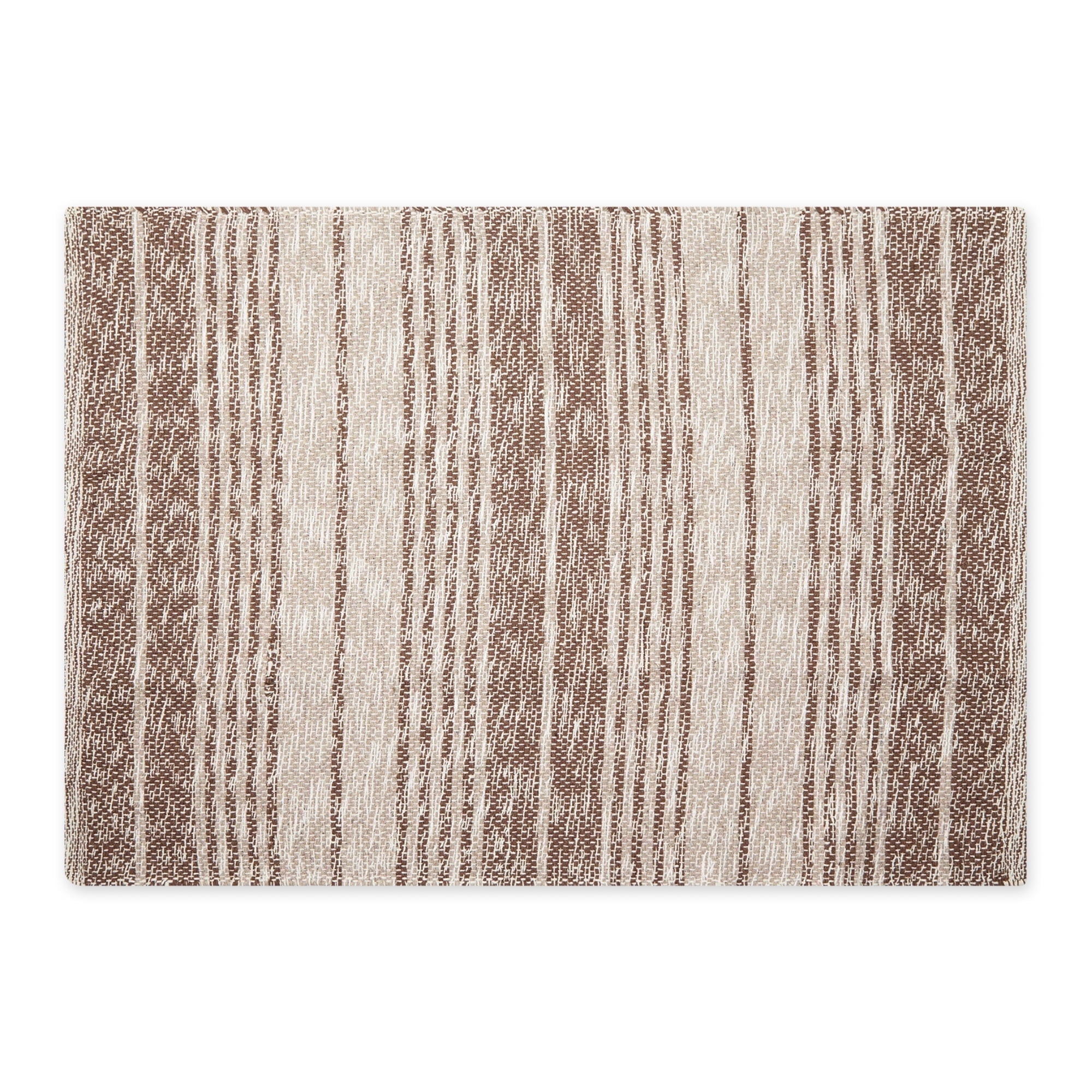 Handwoven Leather Brown and Off-White Cotton Stripe Rug, 2x3 ft