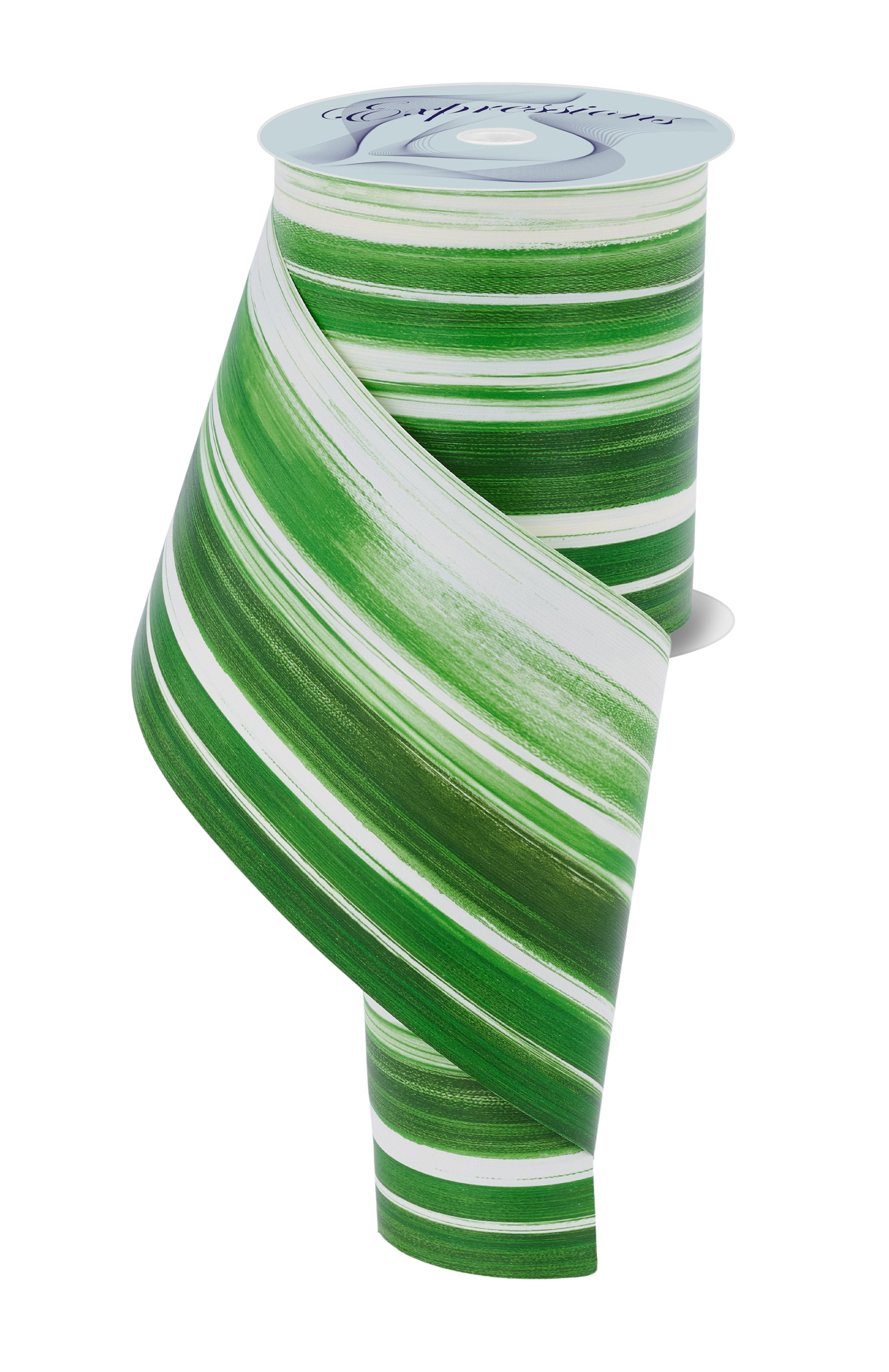 Variegated Moss Green and Ivory Leaf Ribbon - 4 1/4" x 50 Yards, Ti Leaf Aspidistra Waterproof Ribbon, Wedding, Spring, Floral Arrangement, Holiday Decor